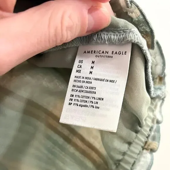 American Eagle Outfitters Green Plaid Cropped Off the Shoulder Top - Picture 7 of 9